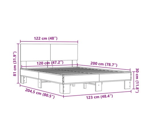 Estructura cama madera ingeniería metal gris Sonoma 120x200 cm