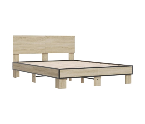 Estructura cama madera ingeniería metal roble Sonoma 120x190 cm