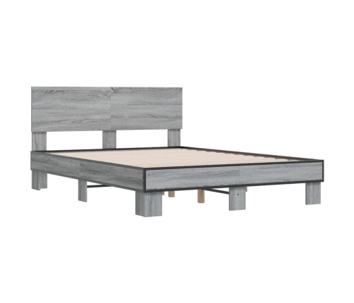 Estructura cama madera ingeniería metal gris Sonoma 120x190 cm