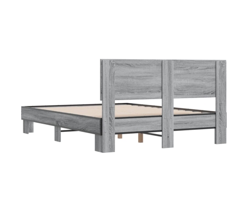 Estructura cama madera ingeniería metal gris Sonoma 120x190 cm