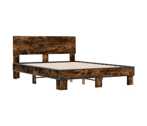 Estructura cama madera ingeniería metal roble ahumado 135x190cm