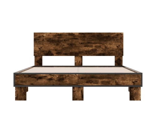 Estructura cama madera ingeniería metal roble ahumado 135x190cm