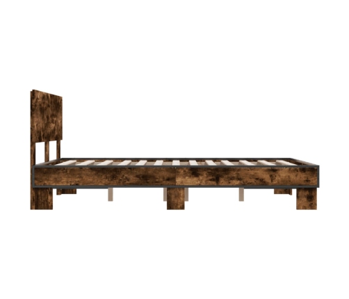 Estructura cama madera ingeniería metal roble ahumado 135x190cm