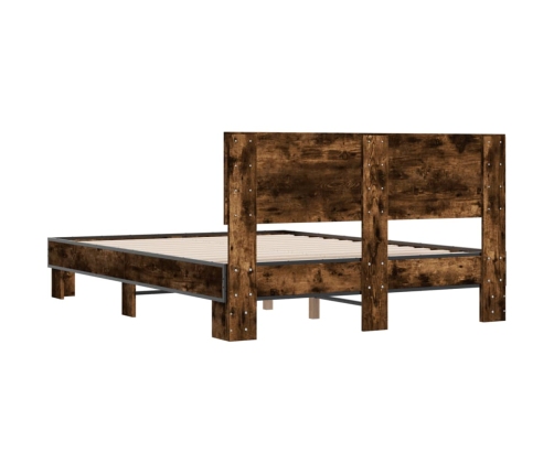 Estructura cama madera ingeniería metal roble ahumado 135x190cm
