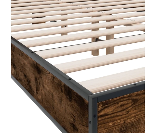 Estructura cama madera ingeniería metal roble ahumado 135x190cm