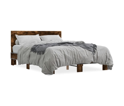 Estructura cama madera ingeniería metal roble ahumado 135x190cm