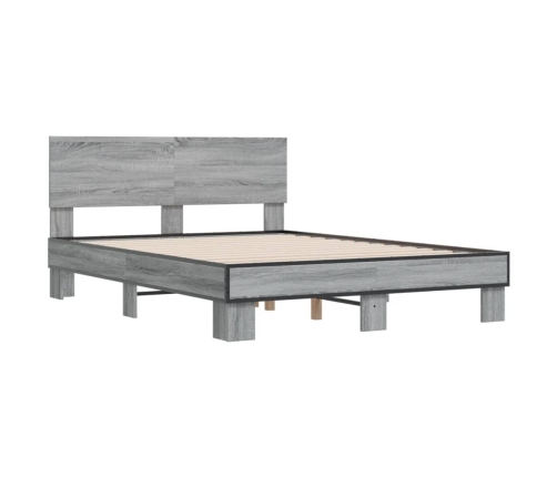 Estructura cama madera ingeniería metal gris Sonoma 135x190 cm