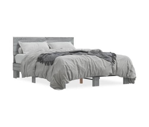 Estructura cama madera ingeniería metal gris Sonoma 135x190 cm