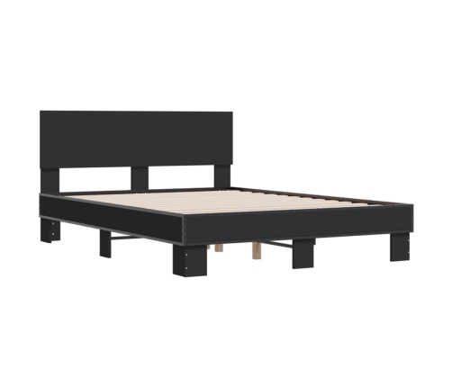 Estructura de cama madera de ingeniería y metal negro 140x190cm