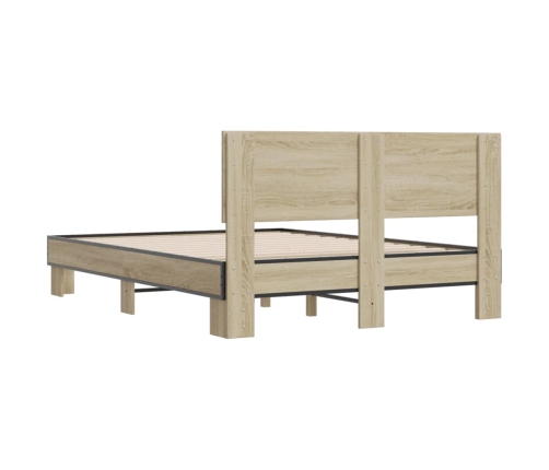 Estructura cama madera ingeniería metal roble Sonoma 140x190 cm