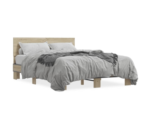 Estructura cama madera ingeniería metal roble Sonoma 140x190 cm