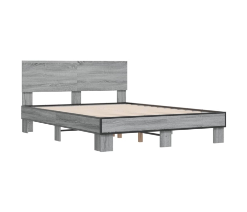 Estructura cama madera ingeniería metal gris Sonoma 140x190 cm