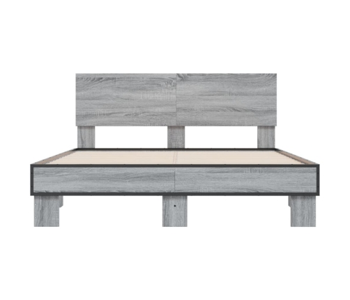 Estructura cama madera ingeniería metal gris Sonoma 140x190 cm