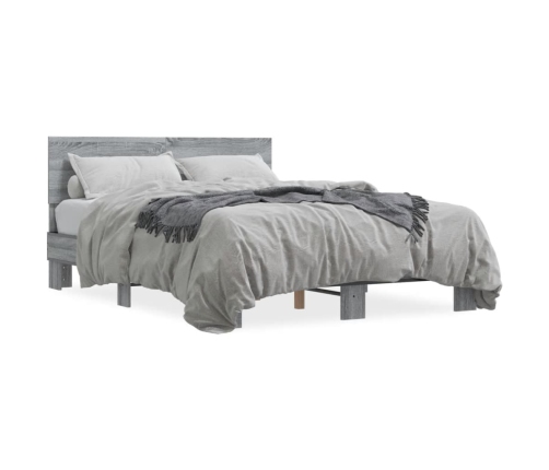 Estructura cama madera ingeniería metal gris Sonoma 140x190 cm