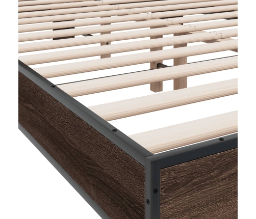 Estructura cama madera ingeniería metal marrón roble 140x190 cm