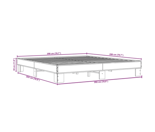 Estructura de cama madera de ingeniería y metal negro 200x200cm