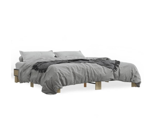 Estructura cama madera ingeniería metal roble Sonoma 200x200 cm