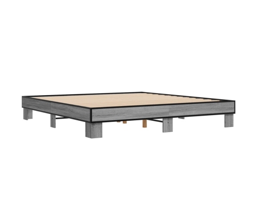 Estructura cama madera ingeniería metal gris Sonoma 200x200 cm