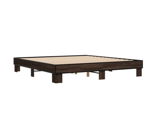 Estructura cama madera ingeniería metal marrón roble 200x200 cm