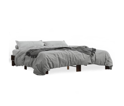 Estructura cama madera ingeniería metal marrón roble 200x200 cm