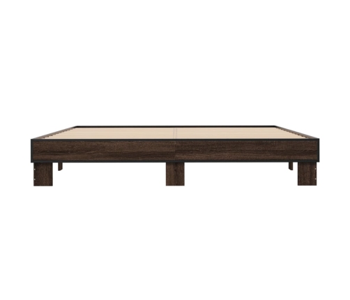 Estructura cama madera ingeniería metal marrón roble 200x200 cm