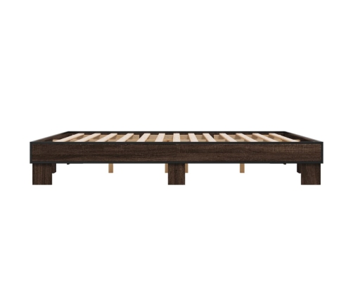 Estructura cama madera ingeniería metal marrón roble 200x200 cm