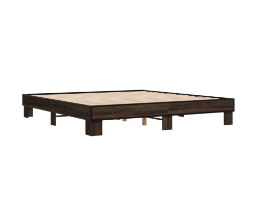 Estructura cama madera ingeniería metal marrón roble 200x200 cm