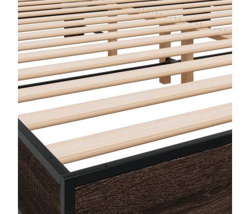 Estructura cama madera ingeniería metal marrón roble 200x200 cm