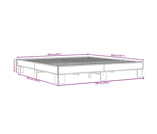 Estructura cama madera ingeniería metal marrón roble 200x200 cm