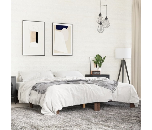 Estructura cama madera ingeniería metal marrón roble 200x200 cm