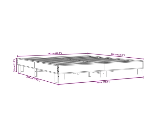 Estructura de cama madera de ingeniería y metal negro 180x200cm