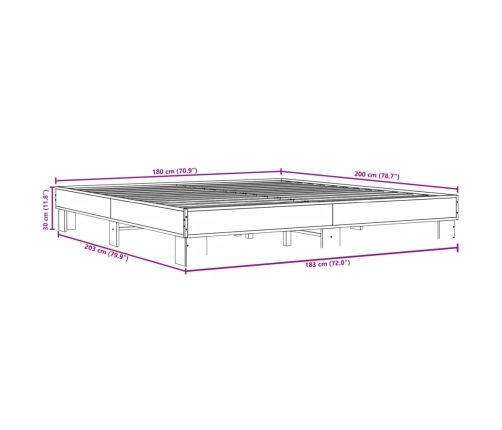 Estructura cama madera ingeniería metal roble Sonoma 180x200 cm