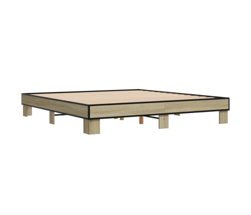 Estructura cama madera ingeniería metal roble Sonoma 160x200 cm