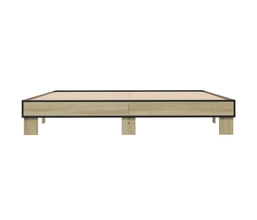 Estructura cama madera ingeniería metal roble Sonoma 160x200 cm