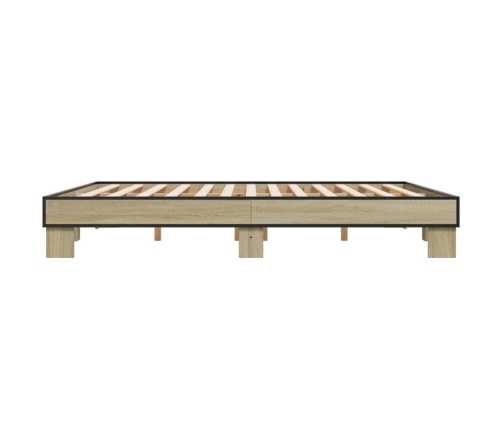 Estructura cama madera ingeniería metal roble Sonoma 160x200 cm
