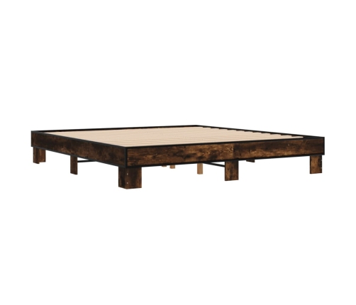 Estructura cama madera ingeniería metal roble ahumado 160x200cm