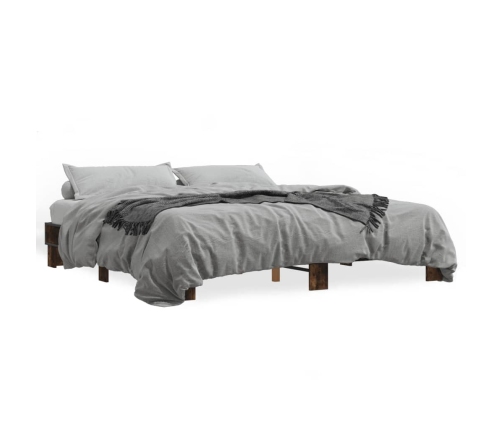 Estructura cama madera ingeniería metal roble ahumado 160x200cm