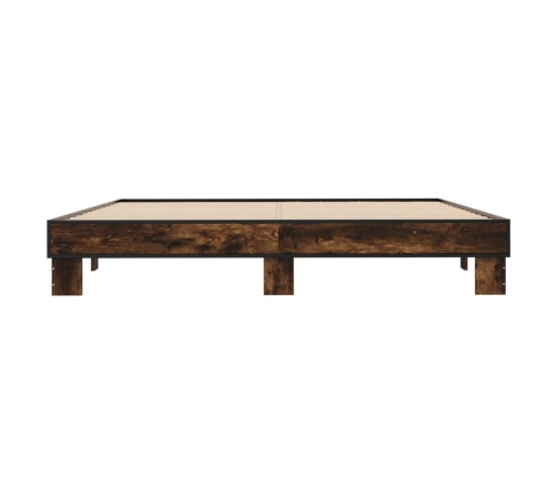 Estructura cama madera ingeniería metal roble ahumado 160x200cm