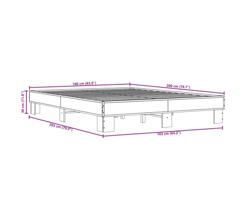 Estructura cama madera ingeniería metal roble ahumado 160x200cm