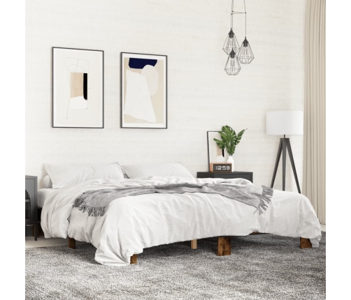 Estructura cama madera ingeniería metal roble ahumado 160x200cm