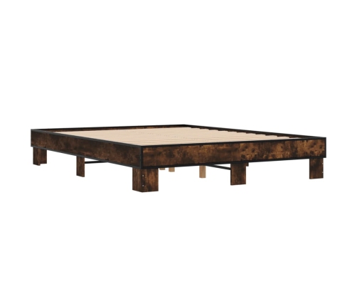 Estructura cama madera ingeniería metal roble ahumado 150x200cm