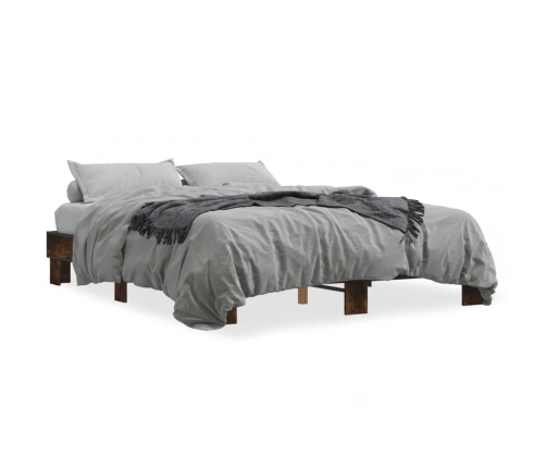 Estructura cama madera ingeniería metal roble ahumado 150x200cm