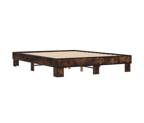 Estructura cama madera ingeniería metal roble ahumado 150x200cm