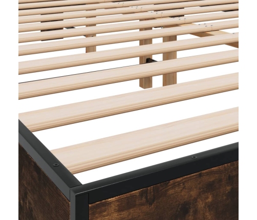 Estructura cama madera ingeniería metal roble ahumado 150x200cm