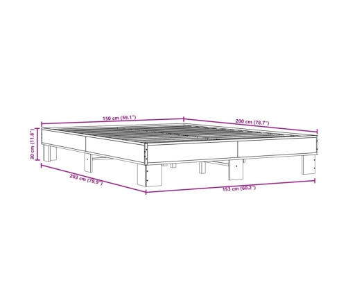Estructura cama madera ingeniería metal roble ahumado 150x200cm