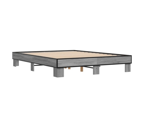 Estructura cama madera ingeniería metal gris Sonoma 150x200 cm