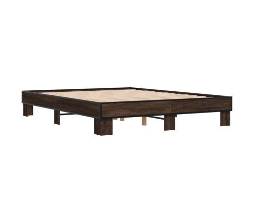 Estructura cama madera ingeniería metal marrón roble 150x200 cm