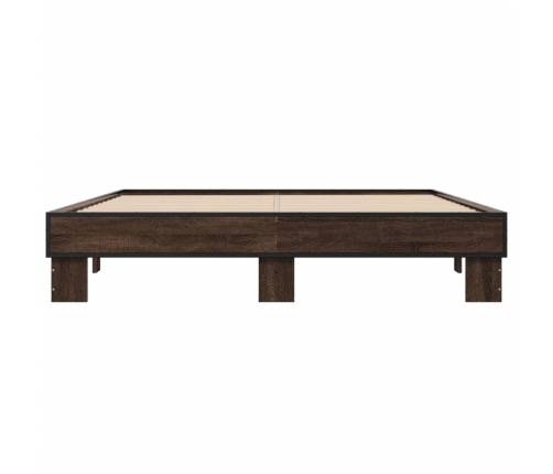 Estructura cama madera ingeniería metal marrón roble 150x200 cm