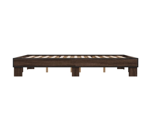 Estructura cama madera ingeniería metal marrón roble 150x200 cm