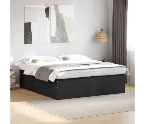 Estructura de cama madera de ingeniería negra 200x200 cm